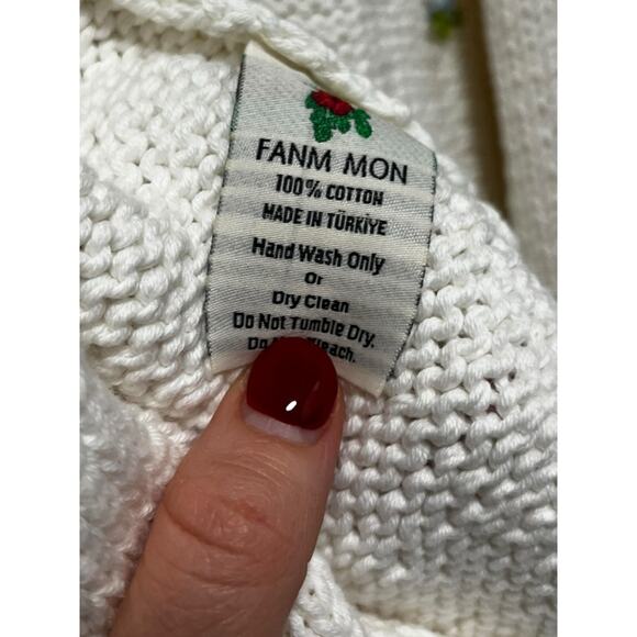 Fanm Mon Hand Knit Blue Rose Cardigan Cotton Sweater | Womens M L NEW - Picture 10 of 15